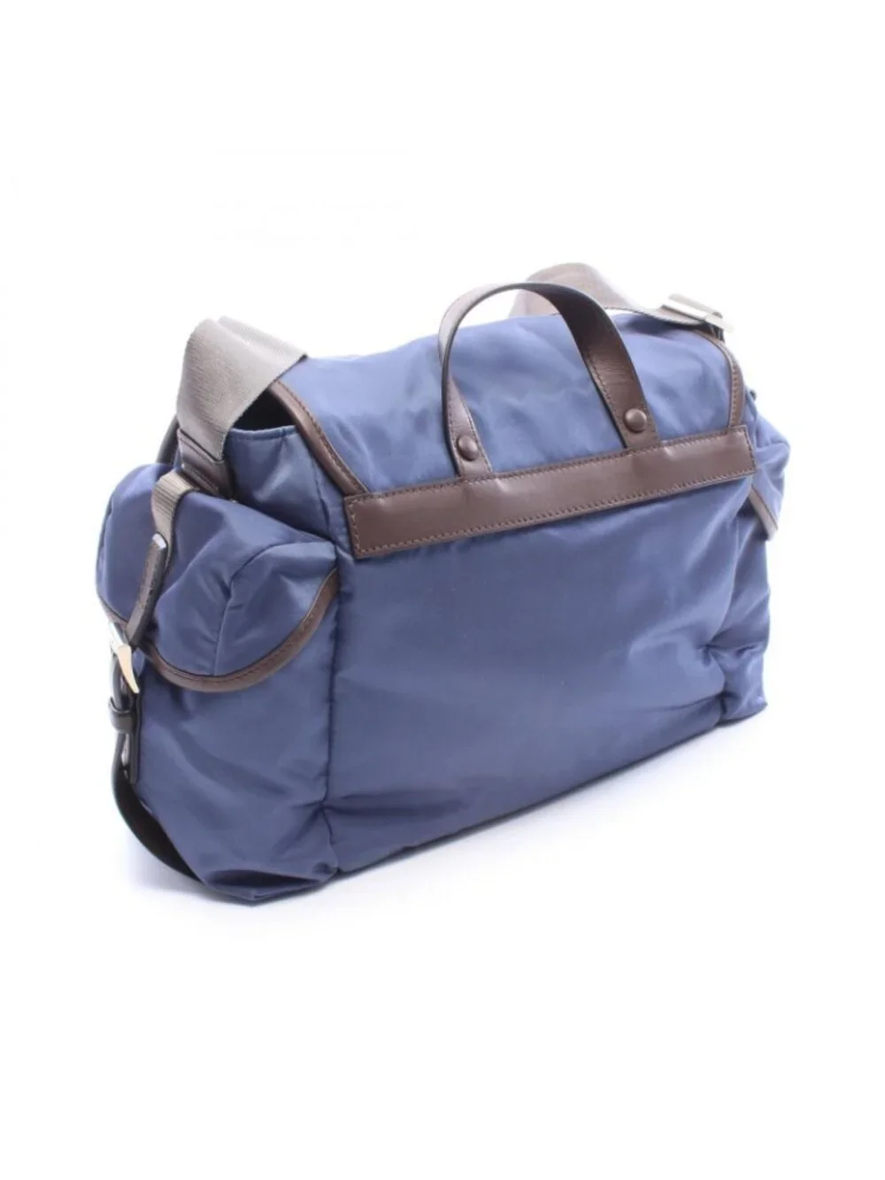 Prada Shoulder Bag Re-Nylon Flap Blue Gray Nylon Leather to Line Guru Logo
